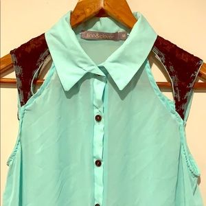 Turquoise/teal sleeveless button up